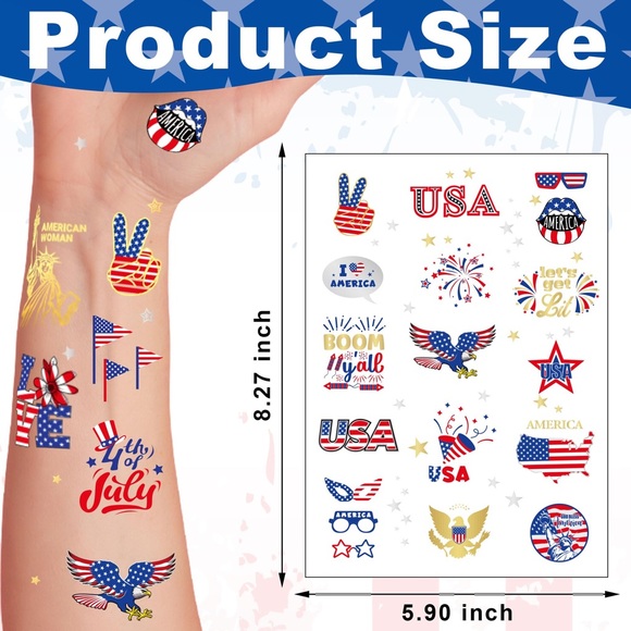 4th of July Temporary Tattoo Set, Waterproof Independence Day Body Stickers - Picture 2 of 13